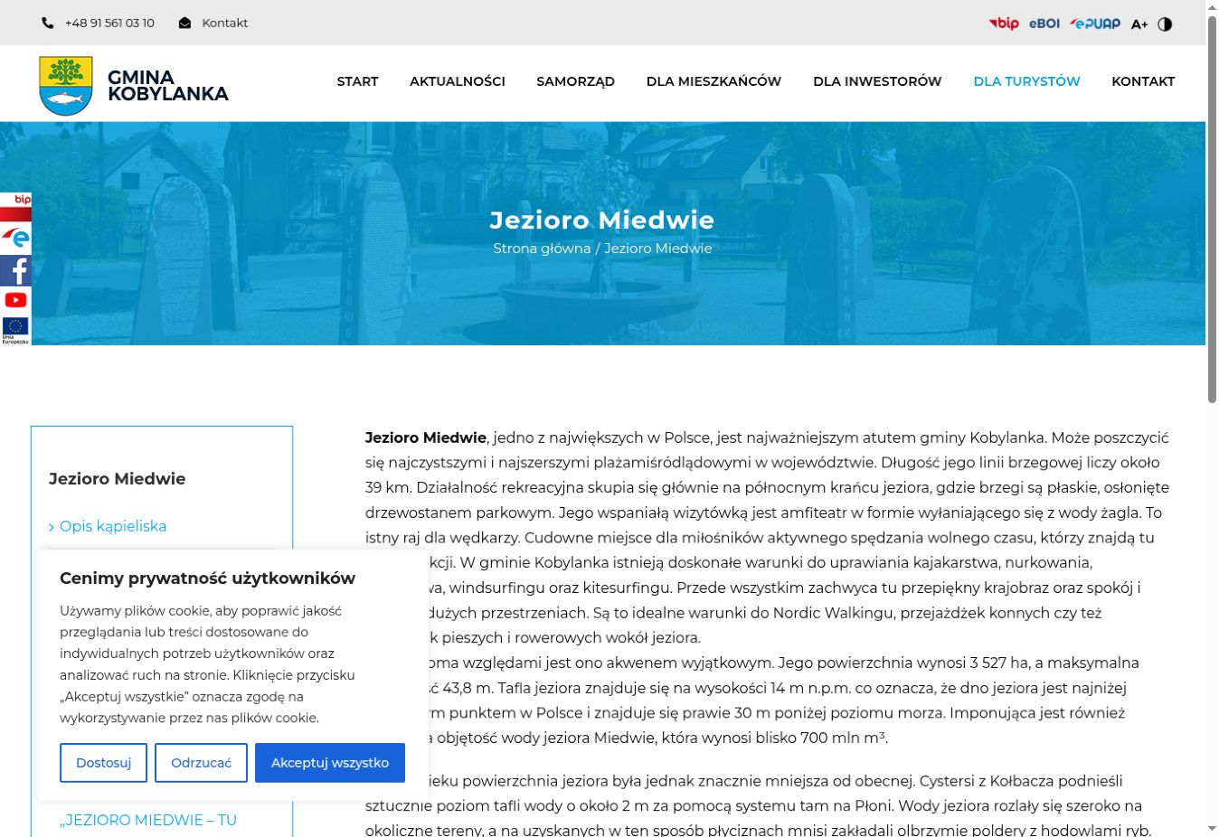 Vorschau der offiziellen Informationsseite zum Miedwie-See